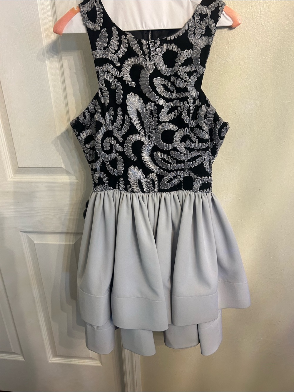 Black & Light Gray Embroidered Mini Dress